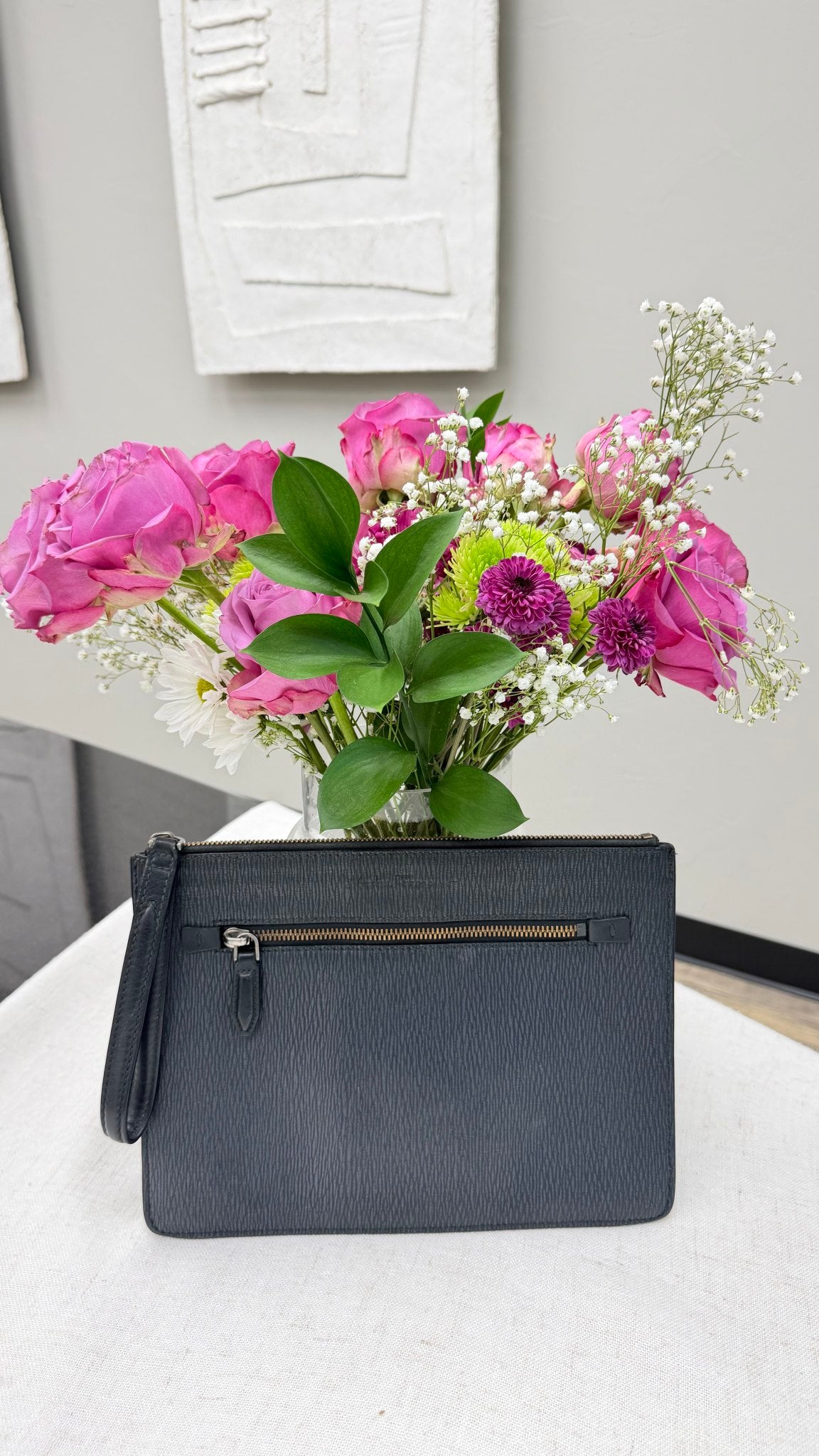 Salvatore Ferragamo  Black Texture Leather Revival Portfolio Document Pouch