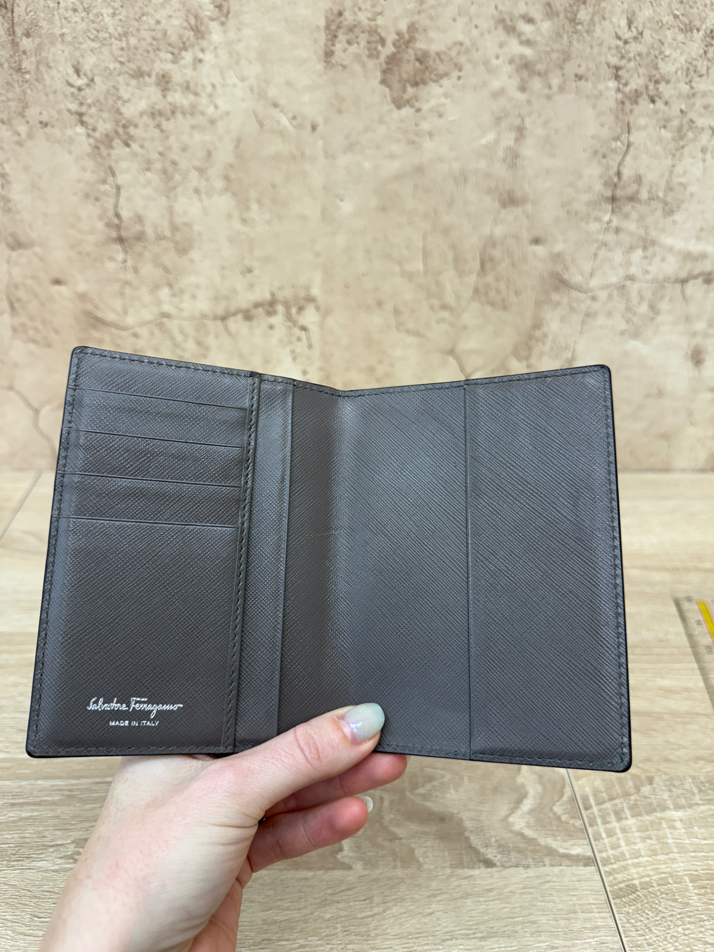 Ferragamo Taupe Leather Passport Holder