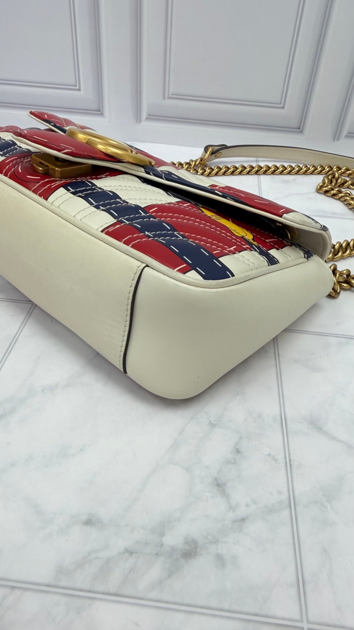 Gucci Mutlicolor Buckle Printed Leather Small Marmont Flap Bag
