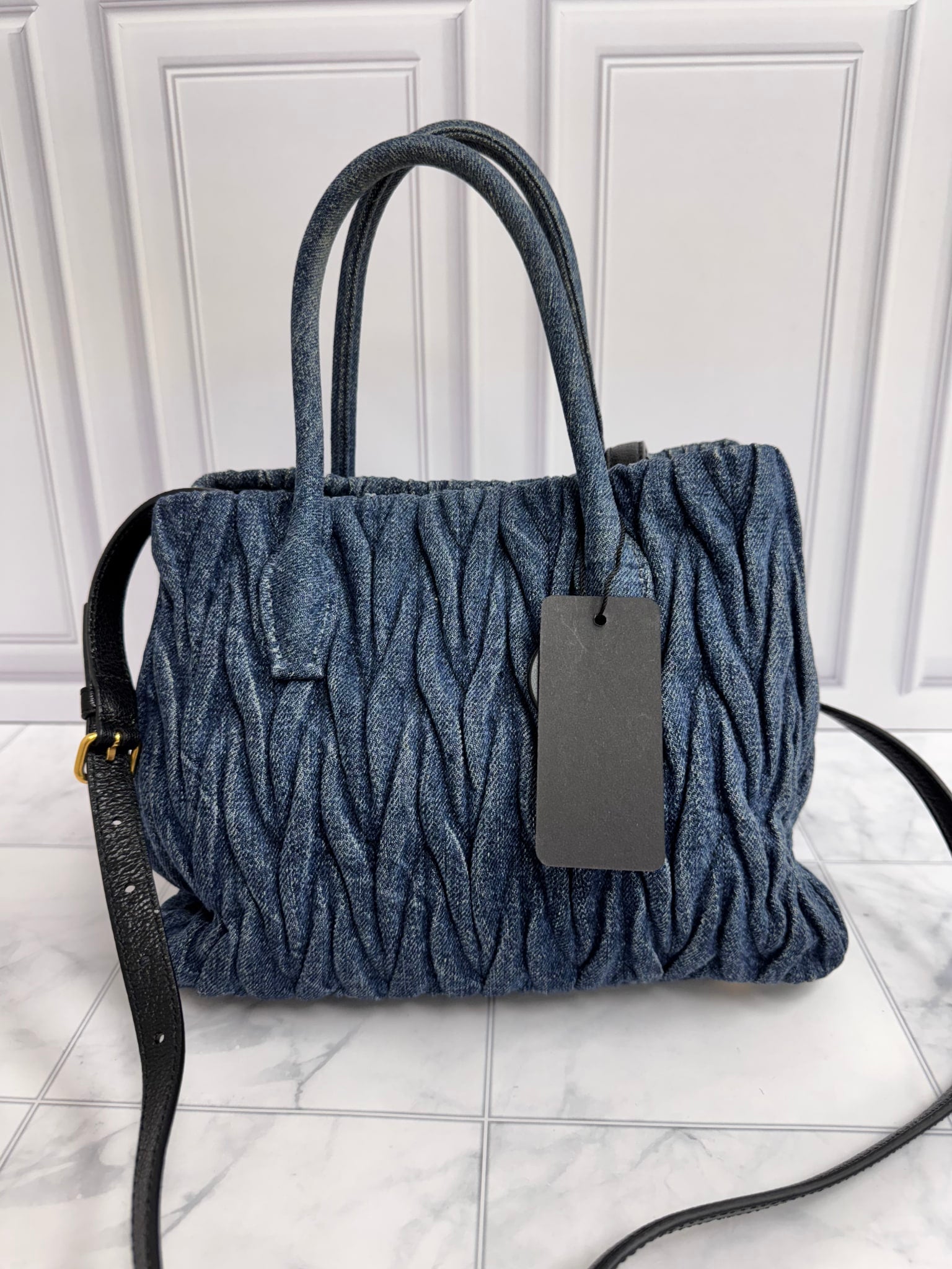 Miu Miu Blue Denim Matelasse 2Way Tote Bag