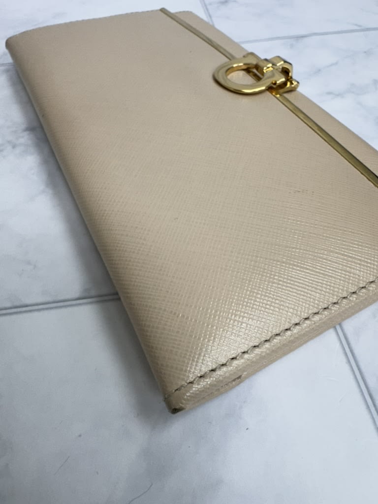Salvatore Ferragamo Beige Saffiano Leather Long Wallet