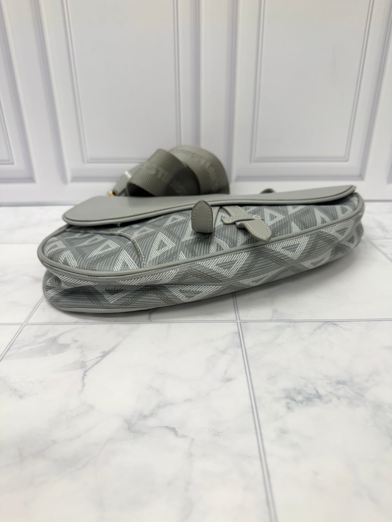 Christian Dior Grey CD Diamond Canvas Saddle Bag