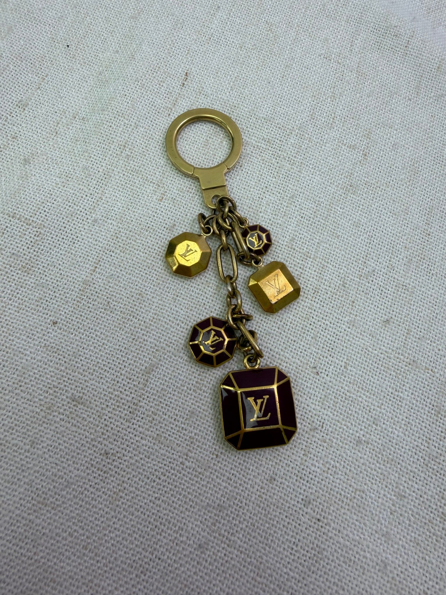 Louis Vuitton Maroon & Gold Tone Porte-Cles Cabochon Bag Charm