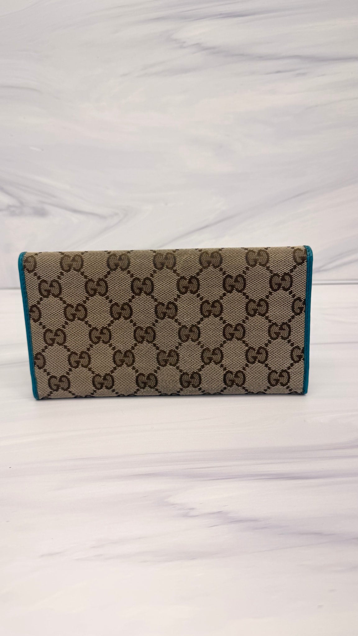 Gucci Brown And Teal GG Canvas Long Wallet 