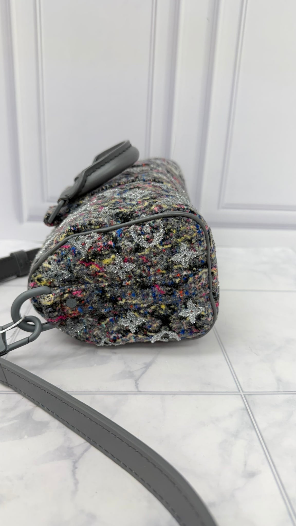 LIKE NEW - Louis Vuitton Grey Wool Tweed Keepall XS Bandouliere