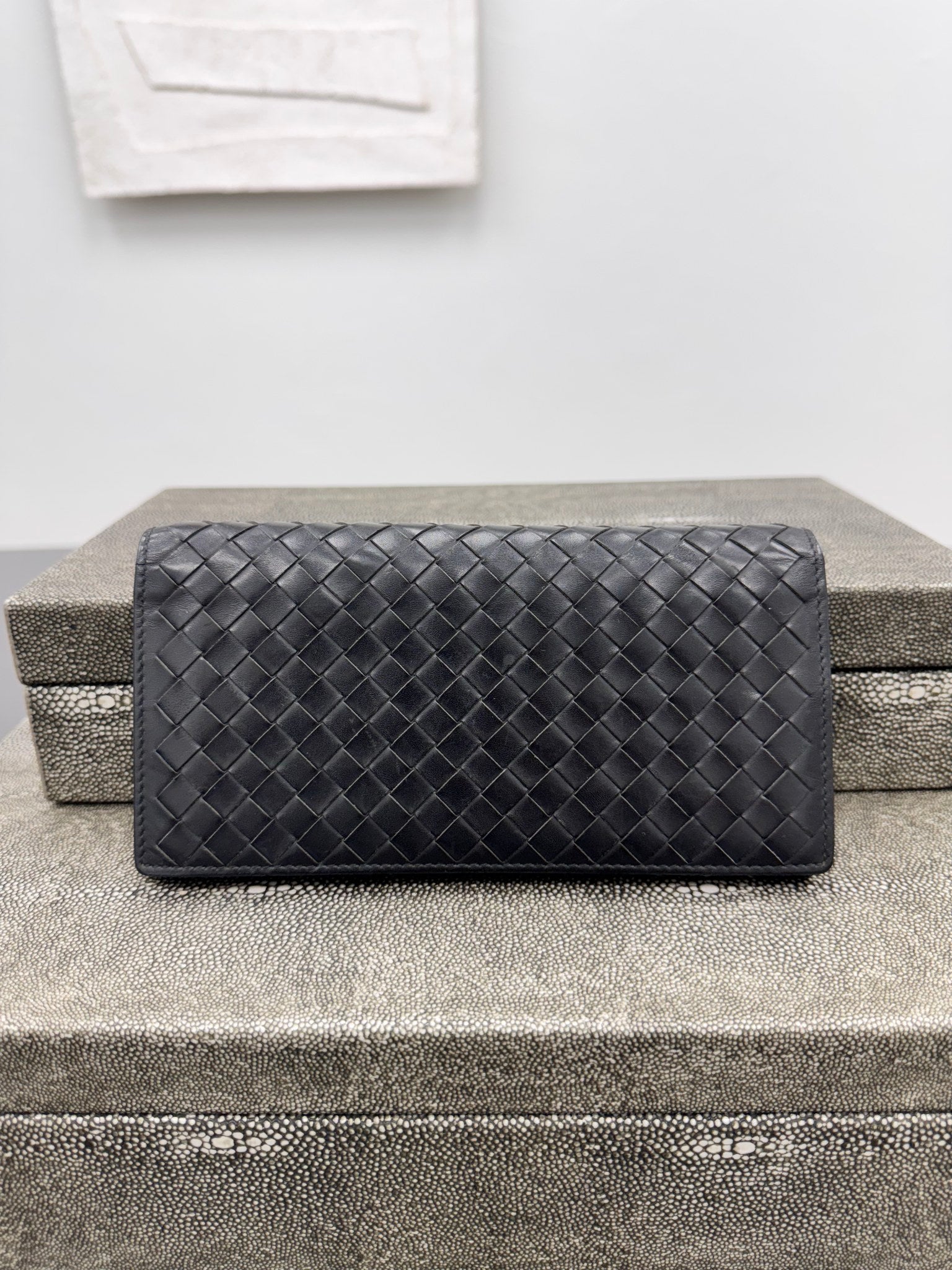 Bottega Veneta Black Intrecciato Leather Long Wallet
