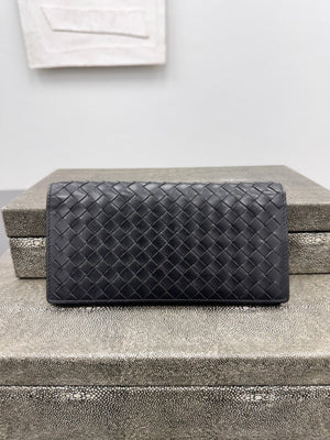 Bottega Veneta Black Intrecciato Leather Long Wallet
