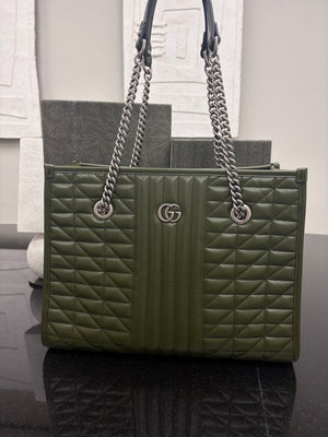 Gucci Green Leather Marmont Aria Tote