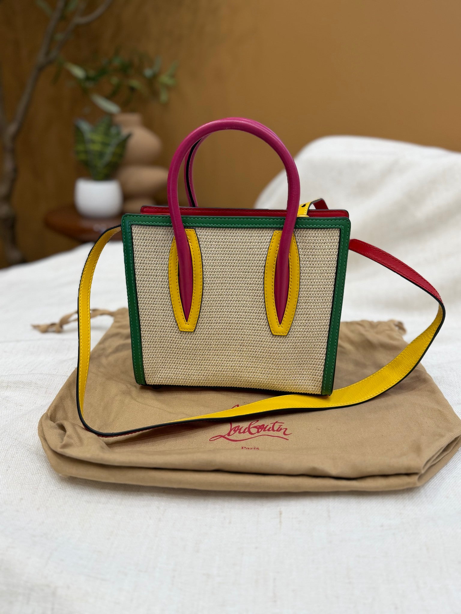 Christian Louboutin Multicolor Raffia Paloma S Mini Tote Bag