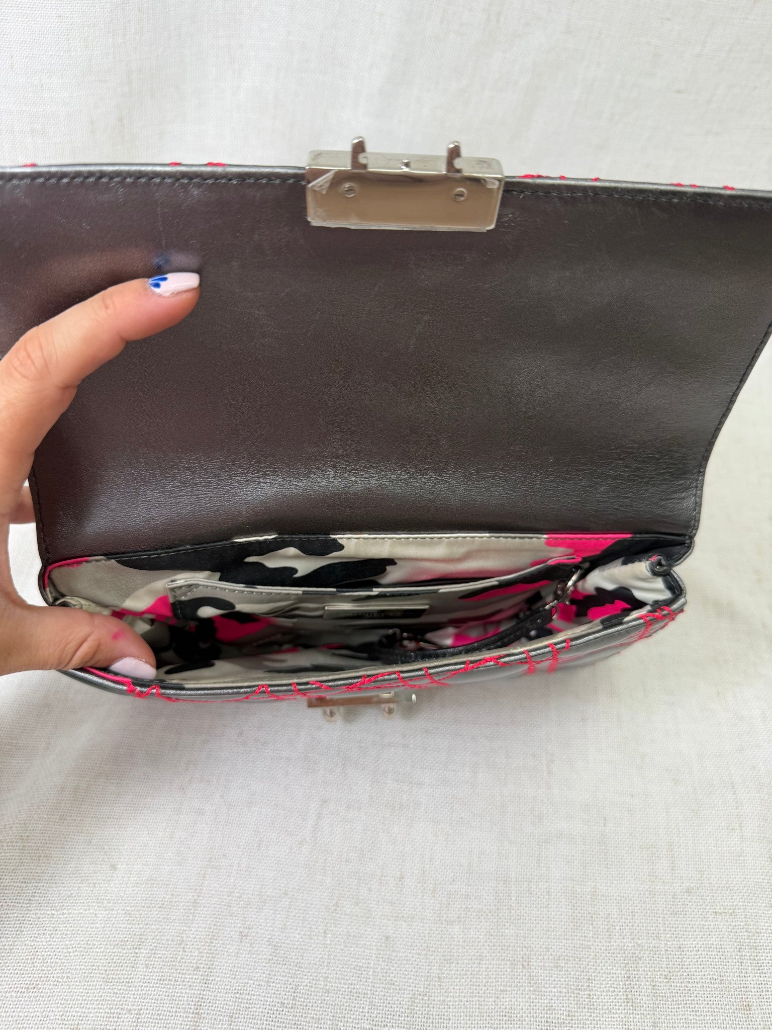 Christian Dior Silver Calf Leather And Red Cannage Stitching Miss Dior Clutch Bag