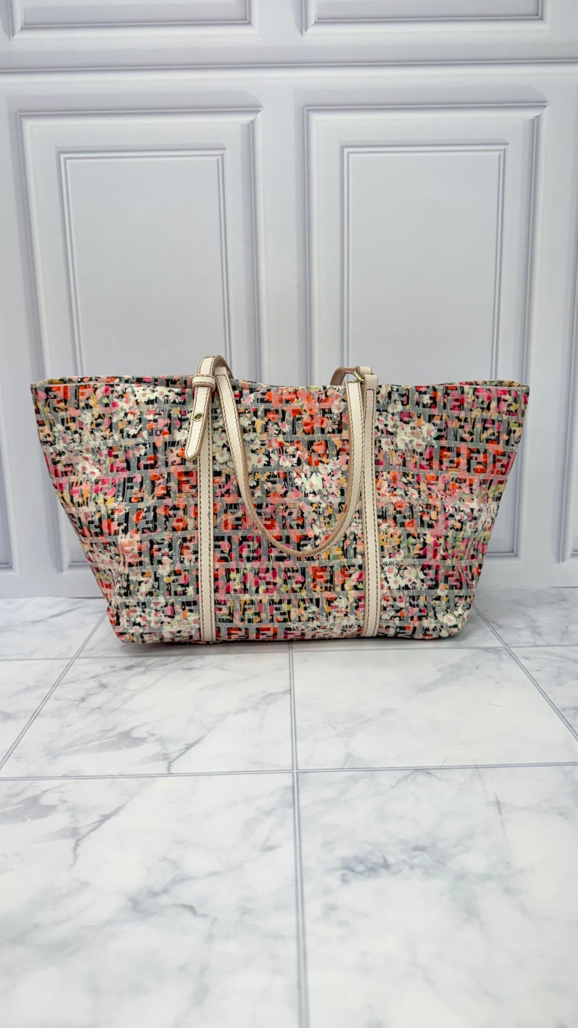 Fendi Multicolor Zucchino Canvas Floral Superstar Shopping Tote Bag 