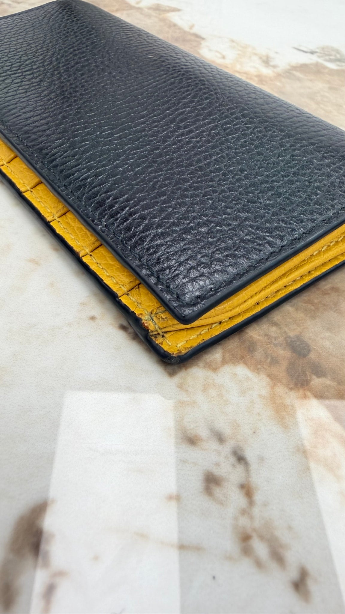 Gucci Black & Yellow Leather Interlocking G Long Wallet