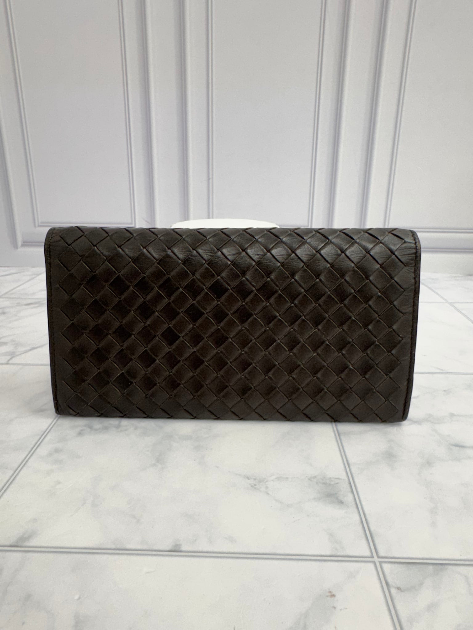 Bottega Veneta Dark Brown Intrecciato Leather Bifold Long Wallet