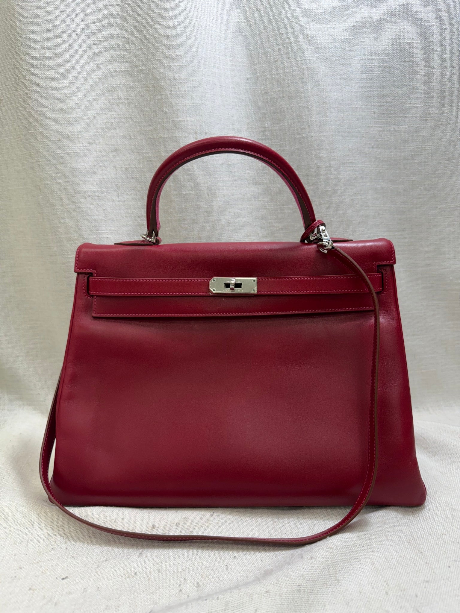 Hermes Red Tadelakt Leather Kelly 35 Handbag 