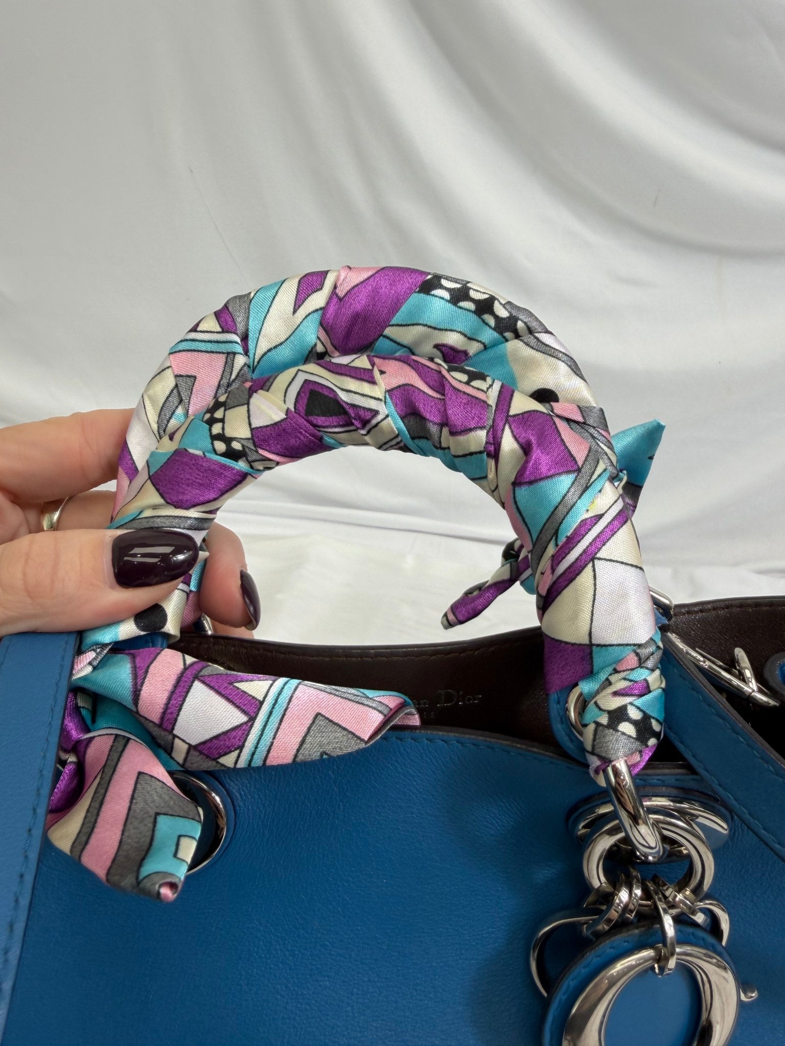 Christian Dior Blue Leather Diorissimo Small Tote Bag