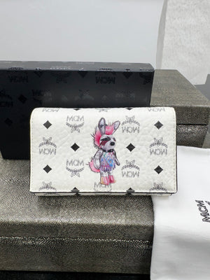MCM White Visetos Monogram Rabbit Trifold Wallet