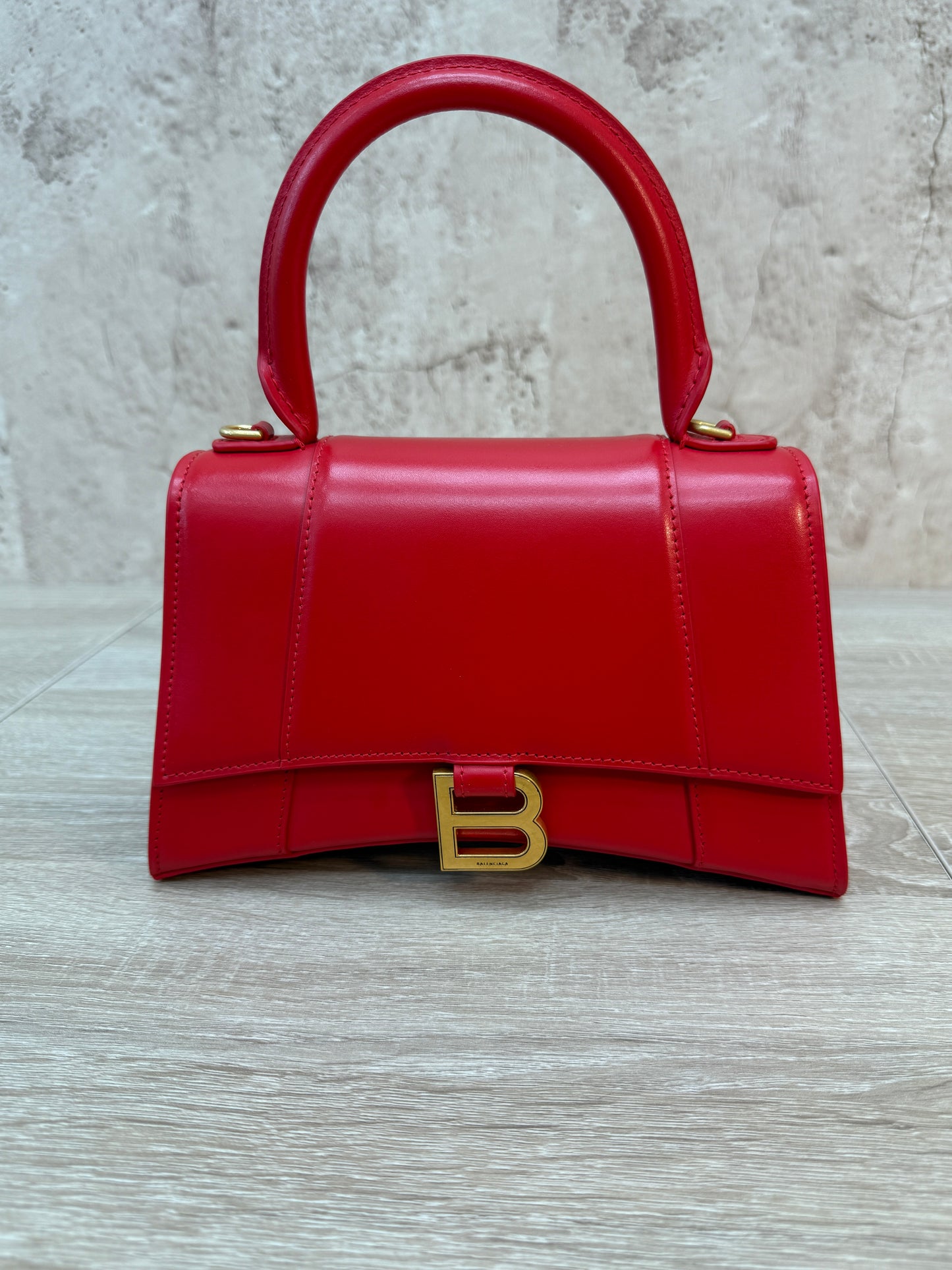 Balenciaga Red Calfskin Small Hourglass Top Handle Bag