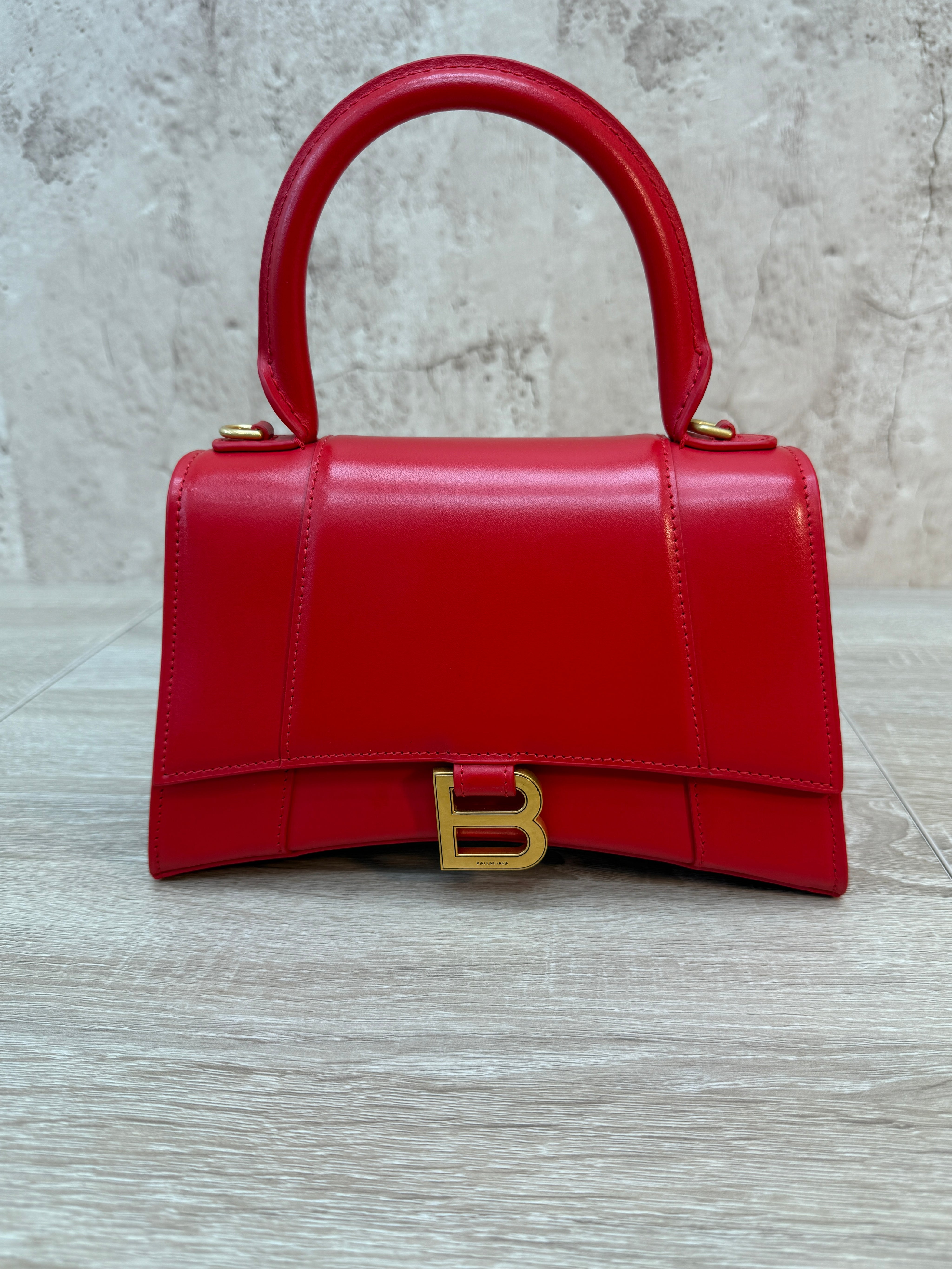 Balenciaga Red Calfskin Small Hourglass Top Handle Bag