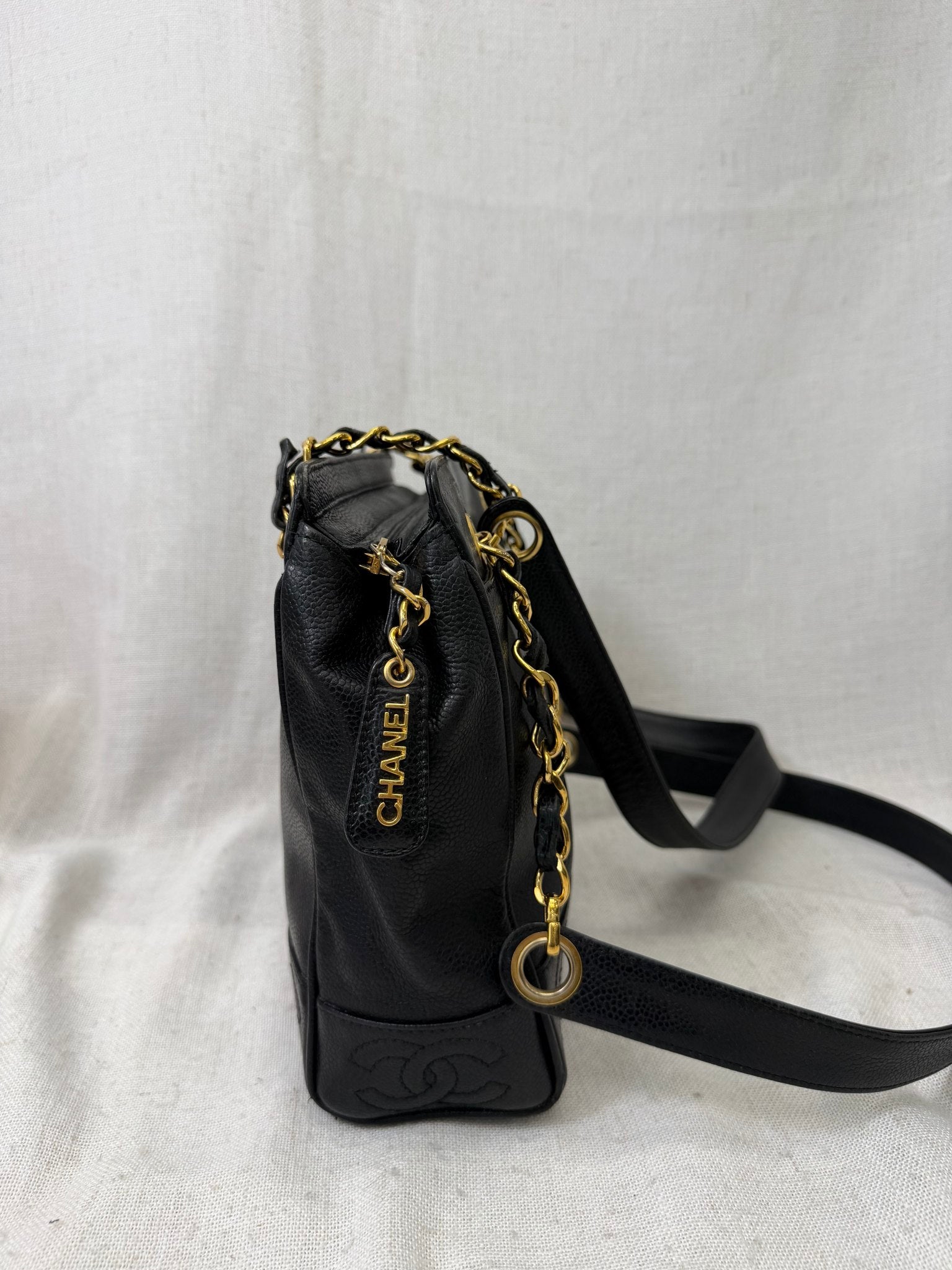 Chanel Black Caviar Leather Small  Triple Coco Tote Bag 