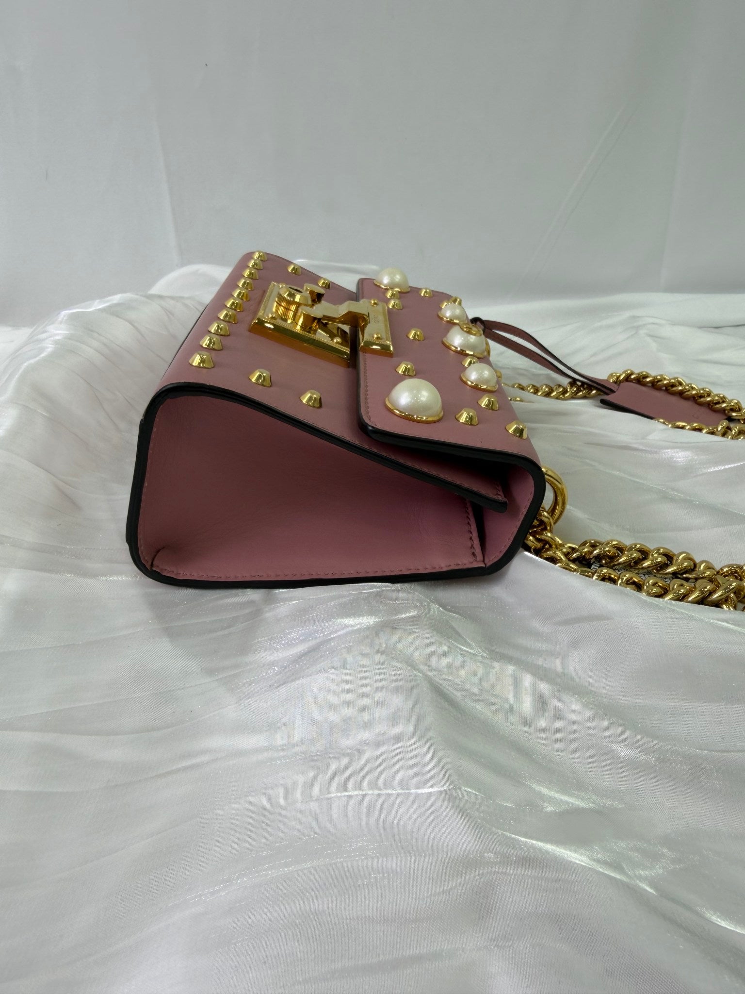 Gucci Pink Leather Studded Padlock Shoulder Bag