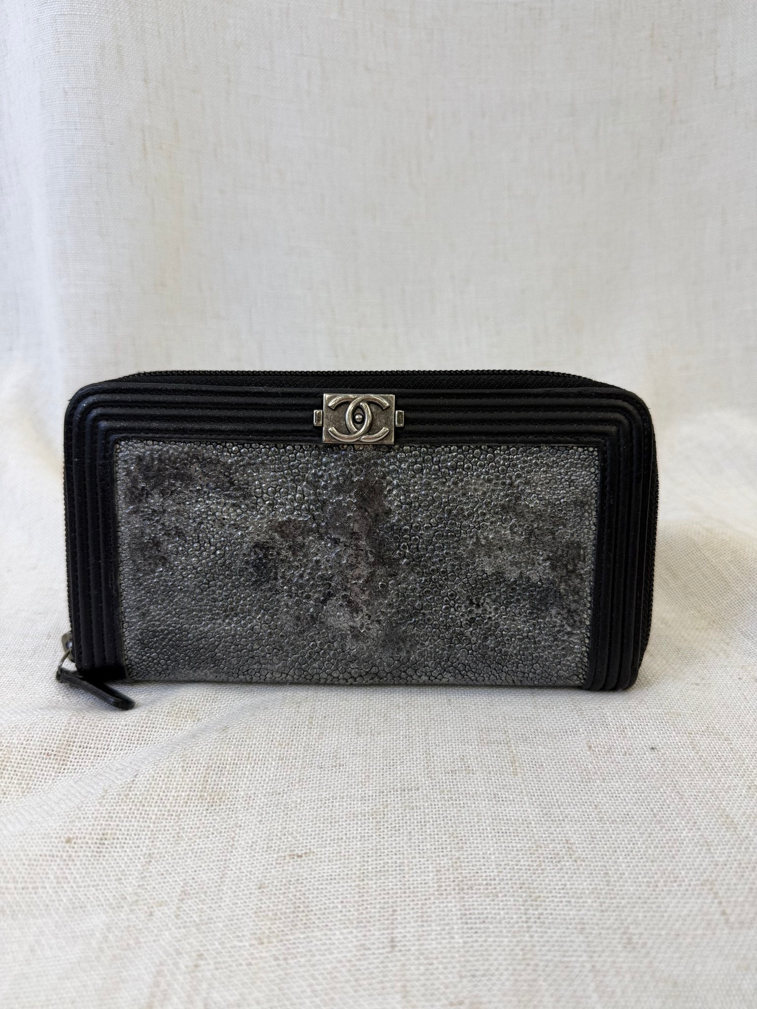 Chanel Black Stingray & Leather Boy Zippy Wallet