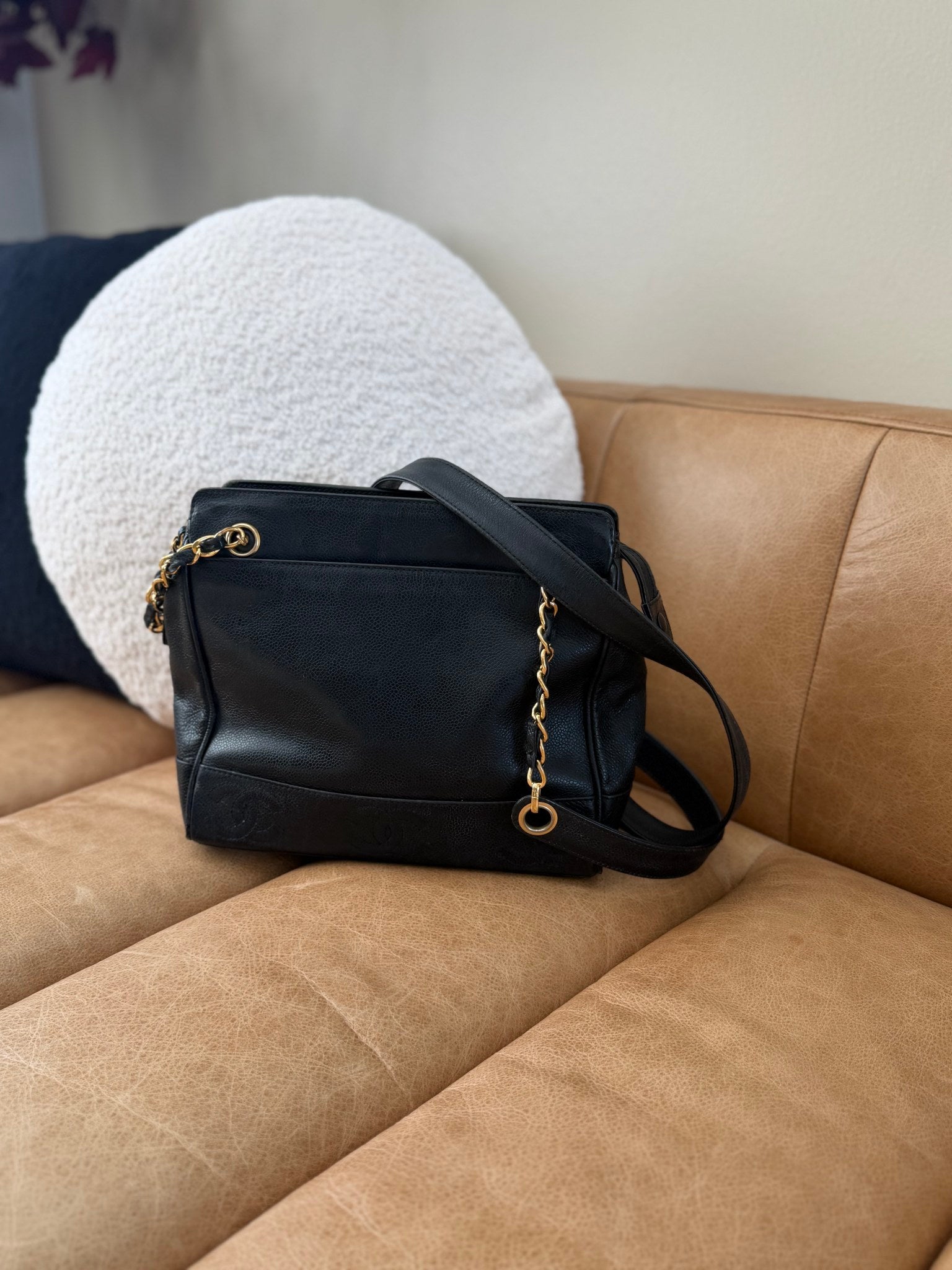 Chanel Black Caviar Leather Small  Triple Coco Tote Bag 