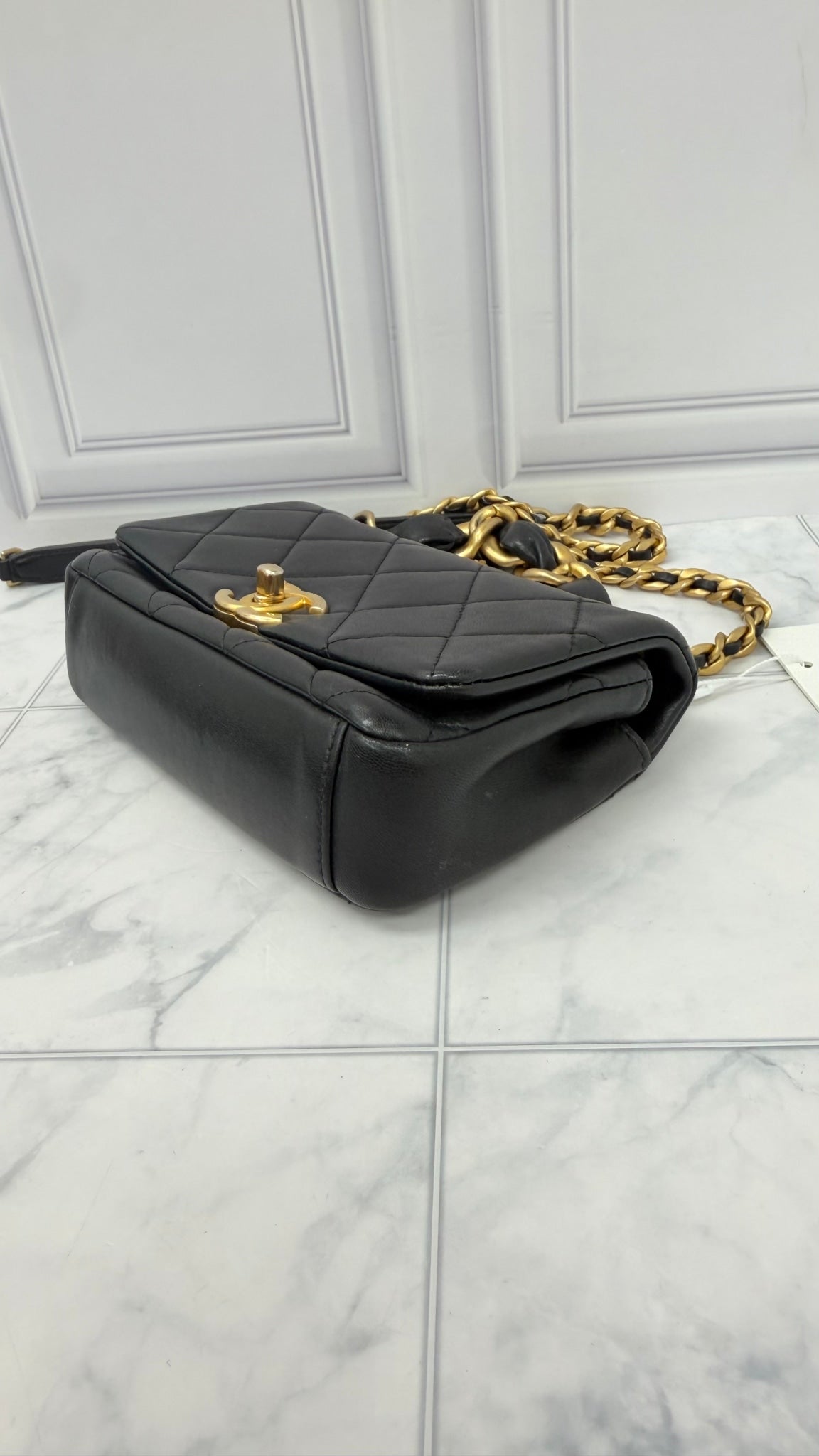 Chanel Black Quilted Lambskin Small Chain Is More Flap Bag