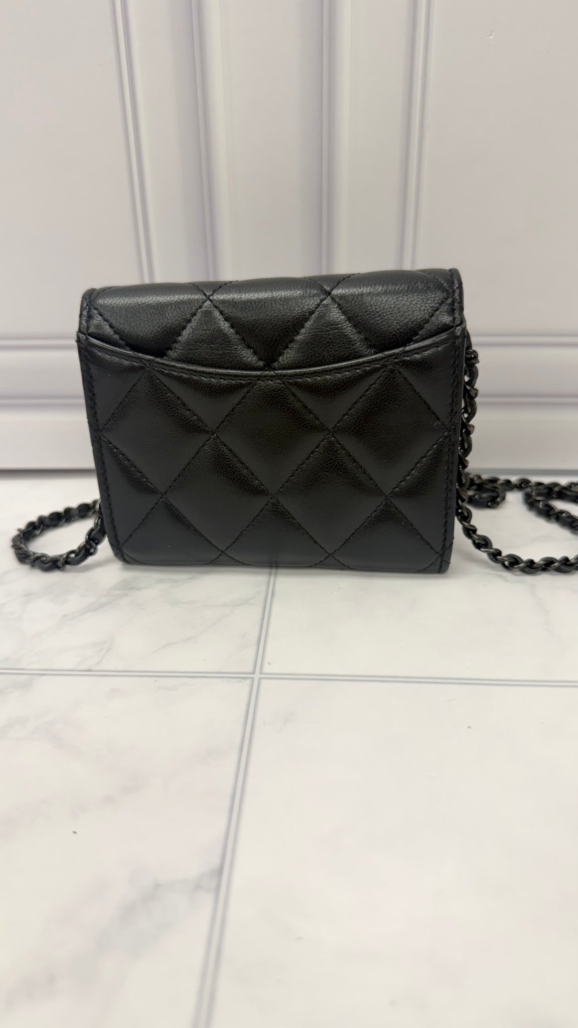 Chanel Black Lambskin Leather Wallet on a chain
