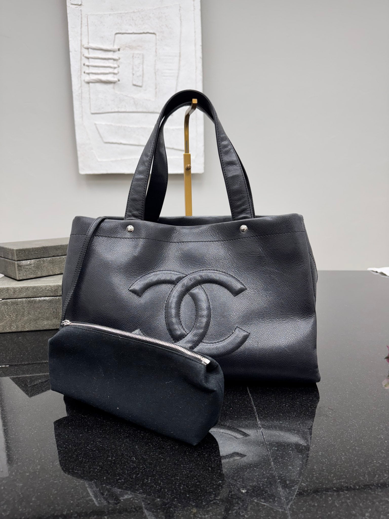 Chanel Black Caviar Leather Tote Bag