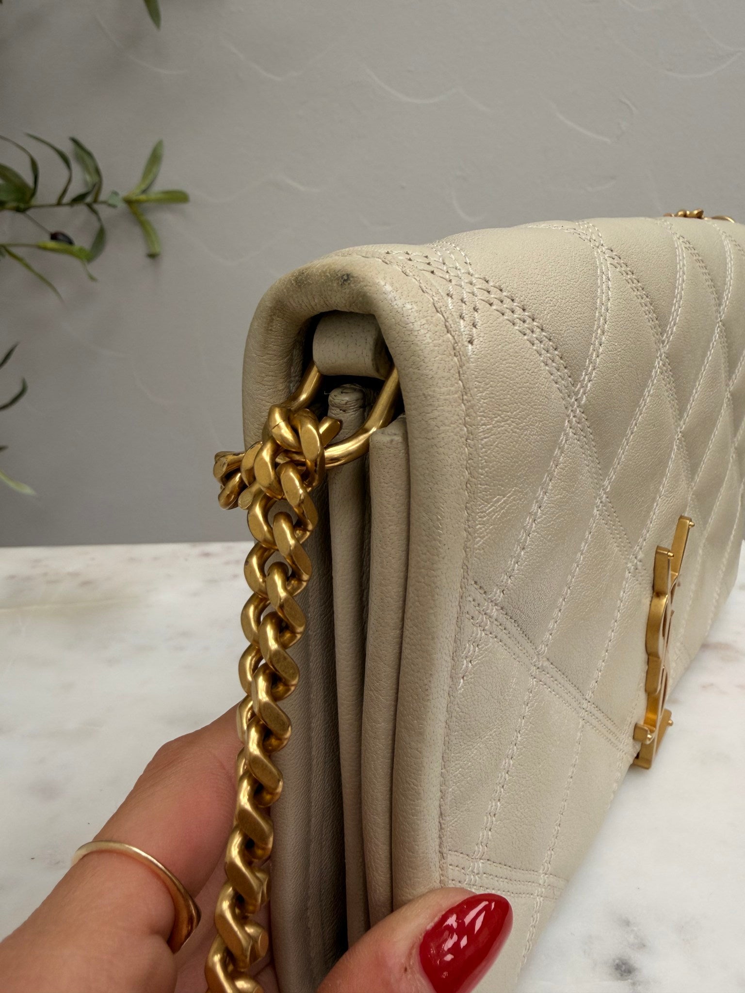 Saint Laurent YSL Beige Leather Quilted Chain Crossbody 