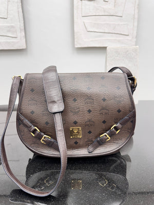 MCM Brown Viseots Monogram Leather Crossbody Bag