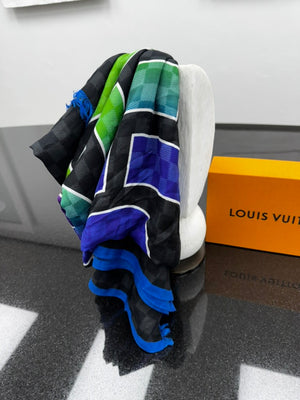Louis Vuitton Damier Graphite Rainbow Interlocking Logo Cotton & Silk Scarf