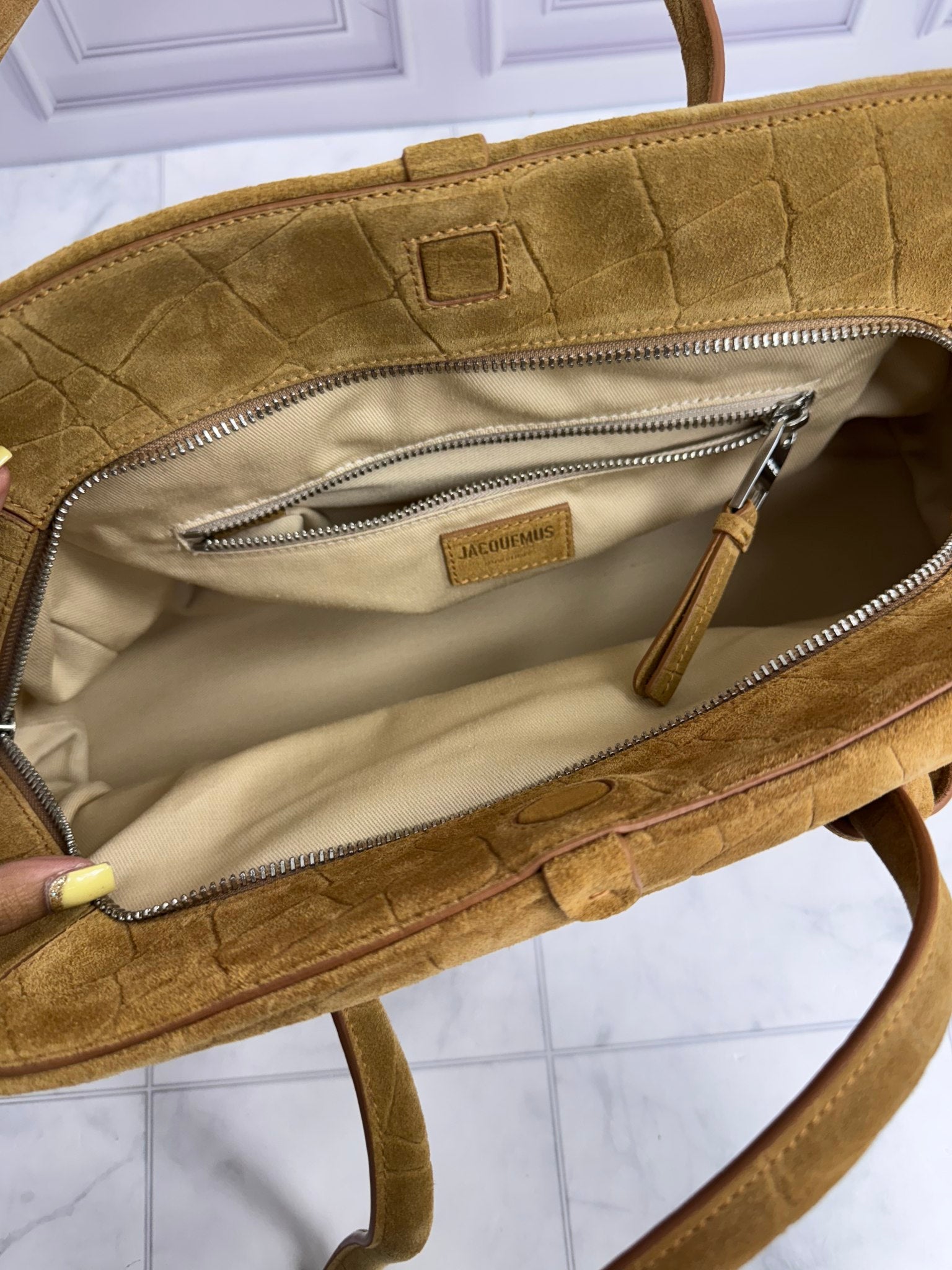 LIKE NEW - Jacquemus Camel Croc Embossed Suede Le Turismo Shoulder Bag
