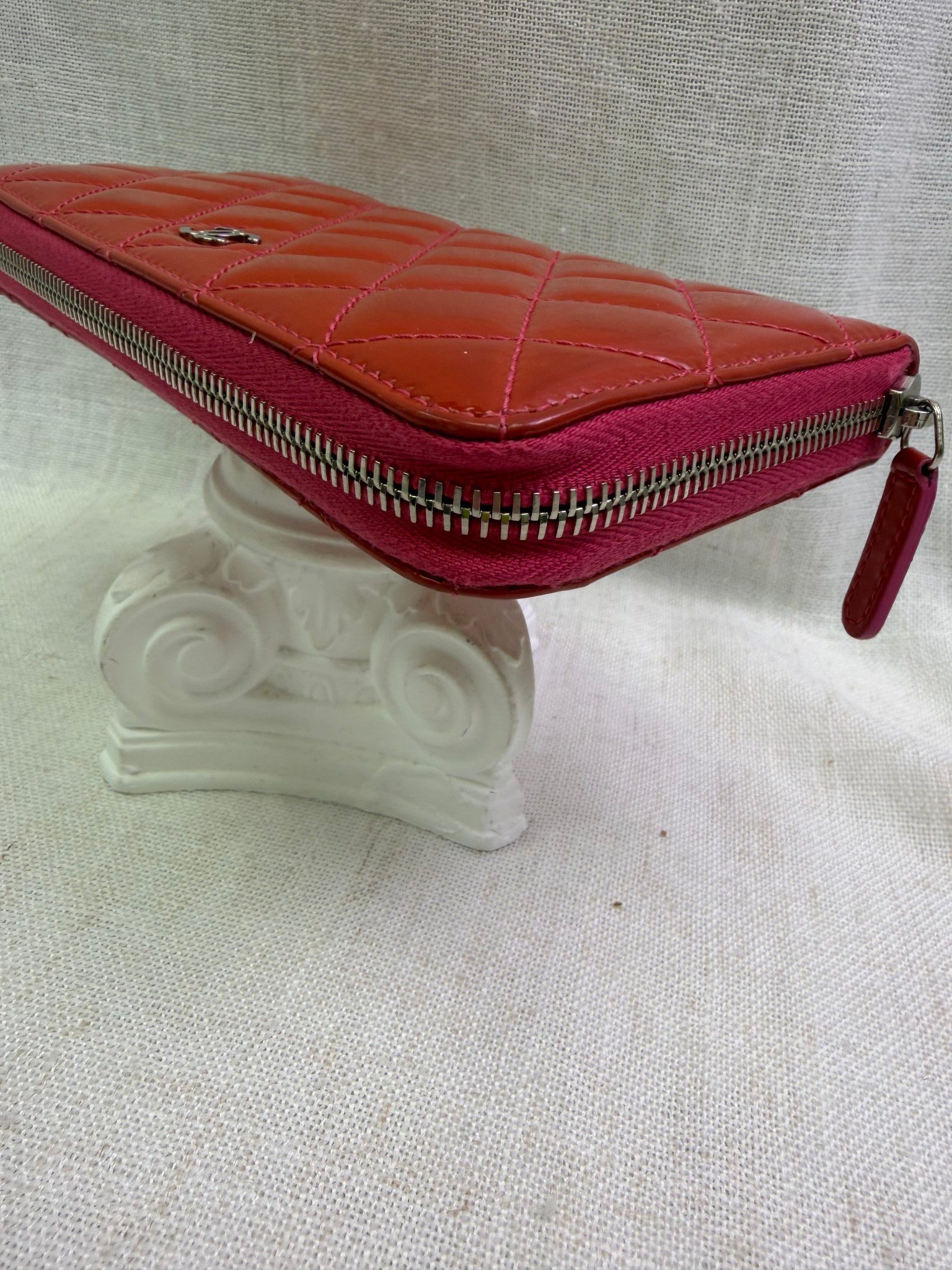 Chanel Coral Patent Leather Zippy Wallet
