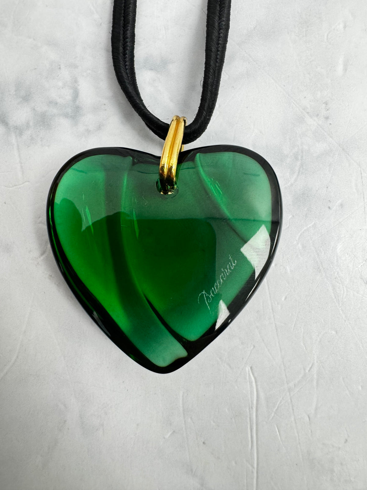 Baccarat Green Crystal Heart Pendant Necklace