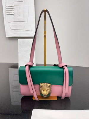 Gucci Green And Pink Leather Animalier Flap Shoulder Bag