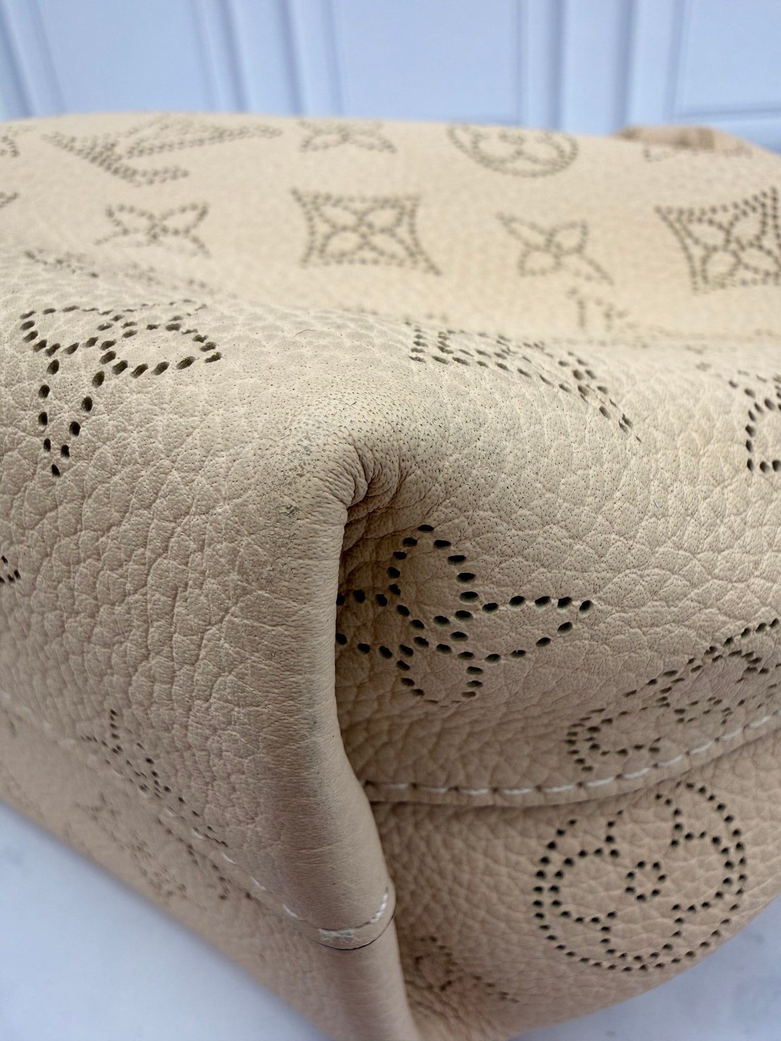 Louis Vuitton Cream Perforated Leather Mahina Why Knot PM Bag