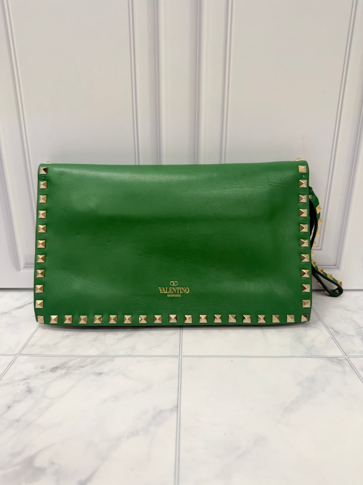 Valentino Green Leather Rockstud Clutch