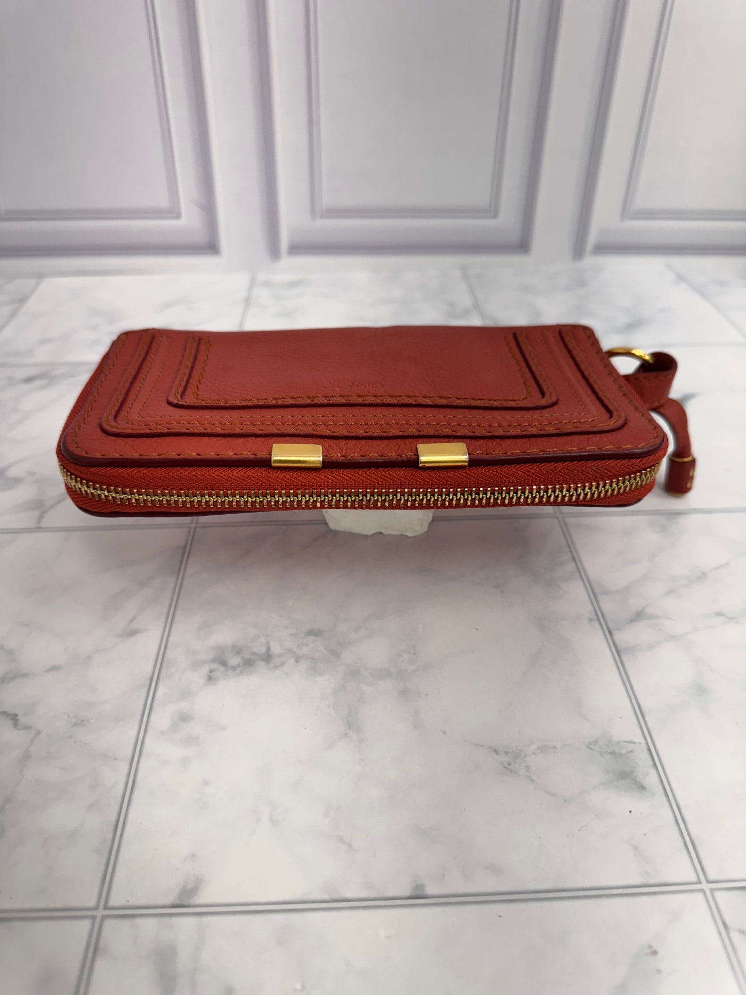 Chloe Red Leather Marcie Zippy Wallet