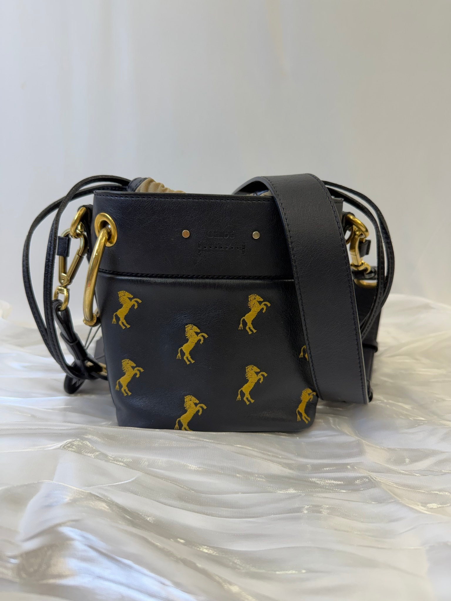 Chloe Navy Leather Mini Roy Bucket Bag