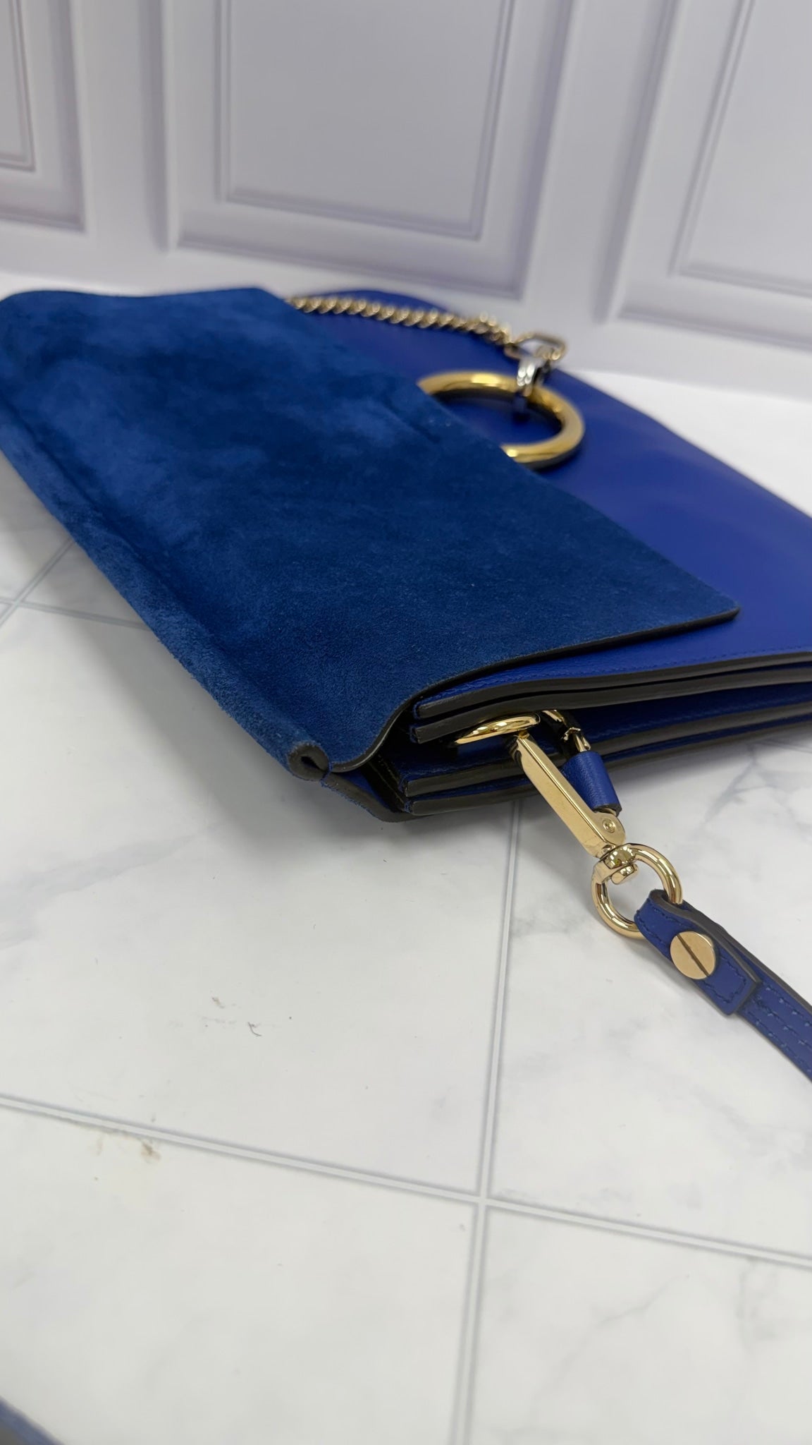 Chloe Royal Blue Leather & Suede Medium Faye Shoulder Bag