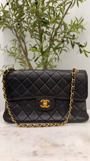 Chanel Black Quilted Lambskin Classic Medium Double Lock Sided Flap Bag