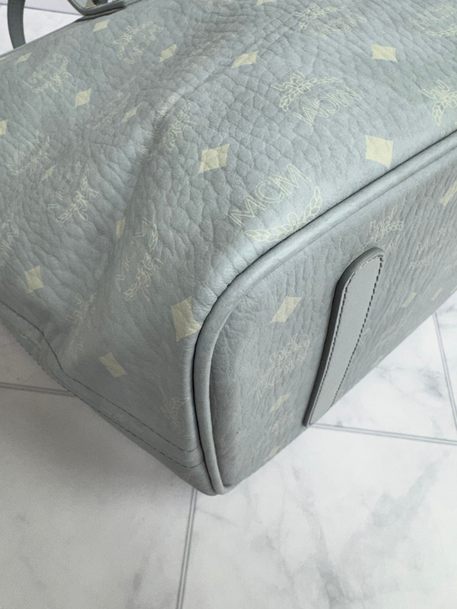 MCM Light Gray Visetos Monogram Shopper Tote Bag