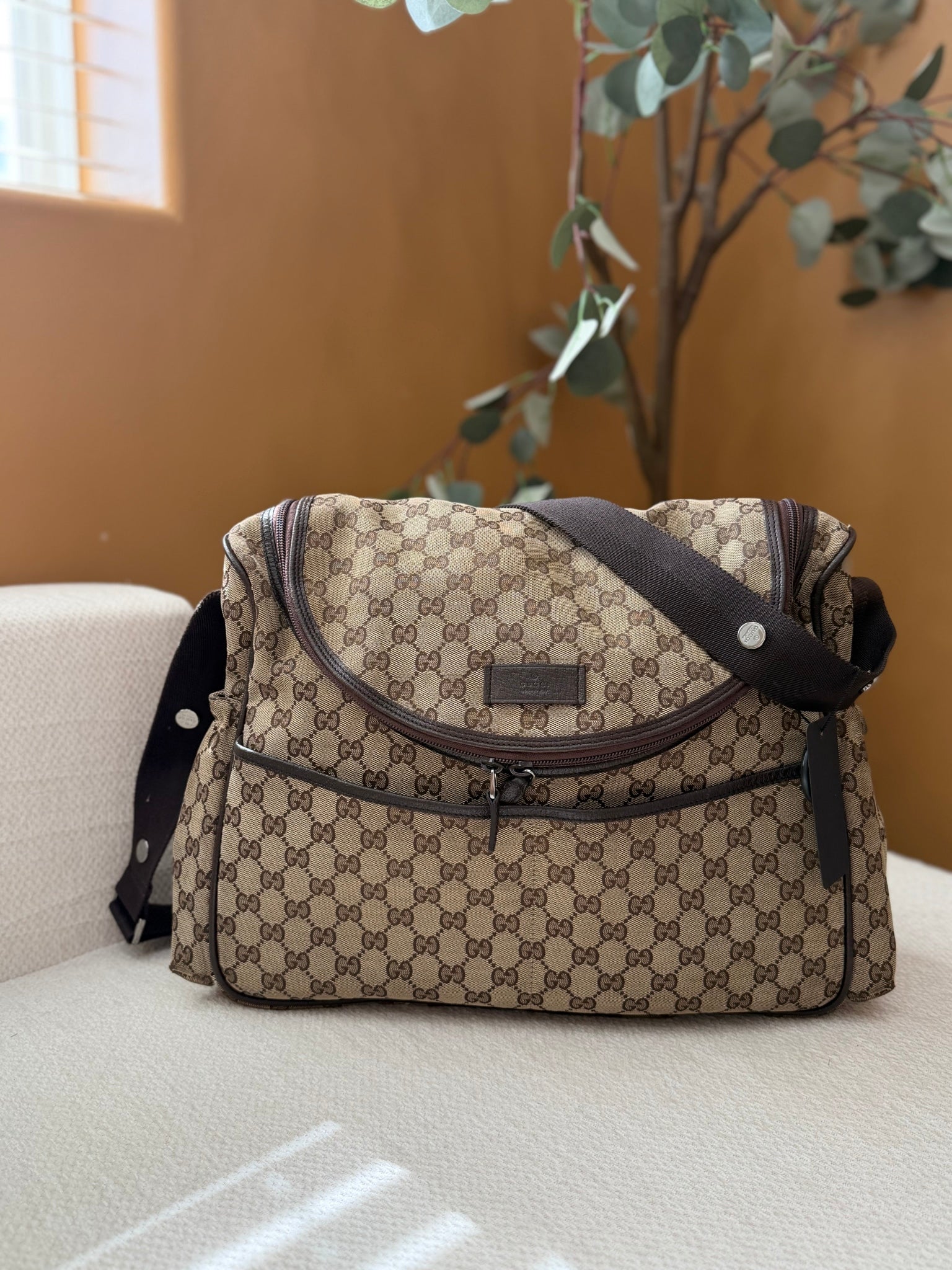 Gucci Brown GG Canvas Diaper Bag 