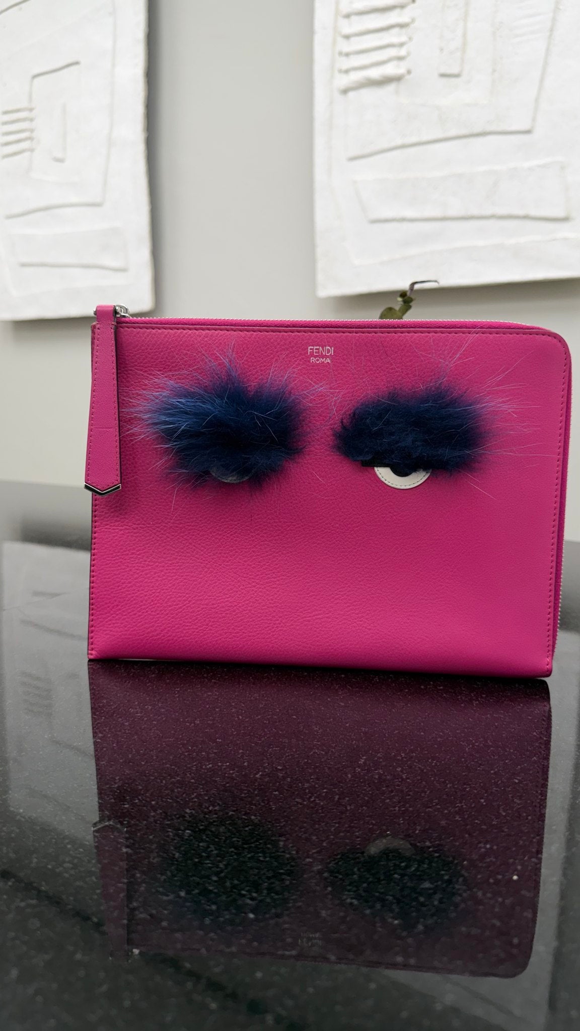 Fendi Magenta Leather Monsters Clutch