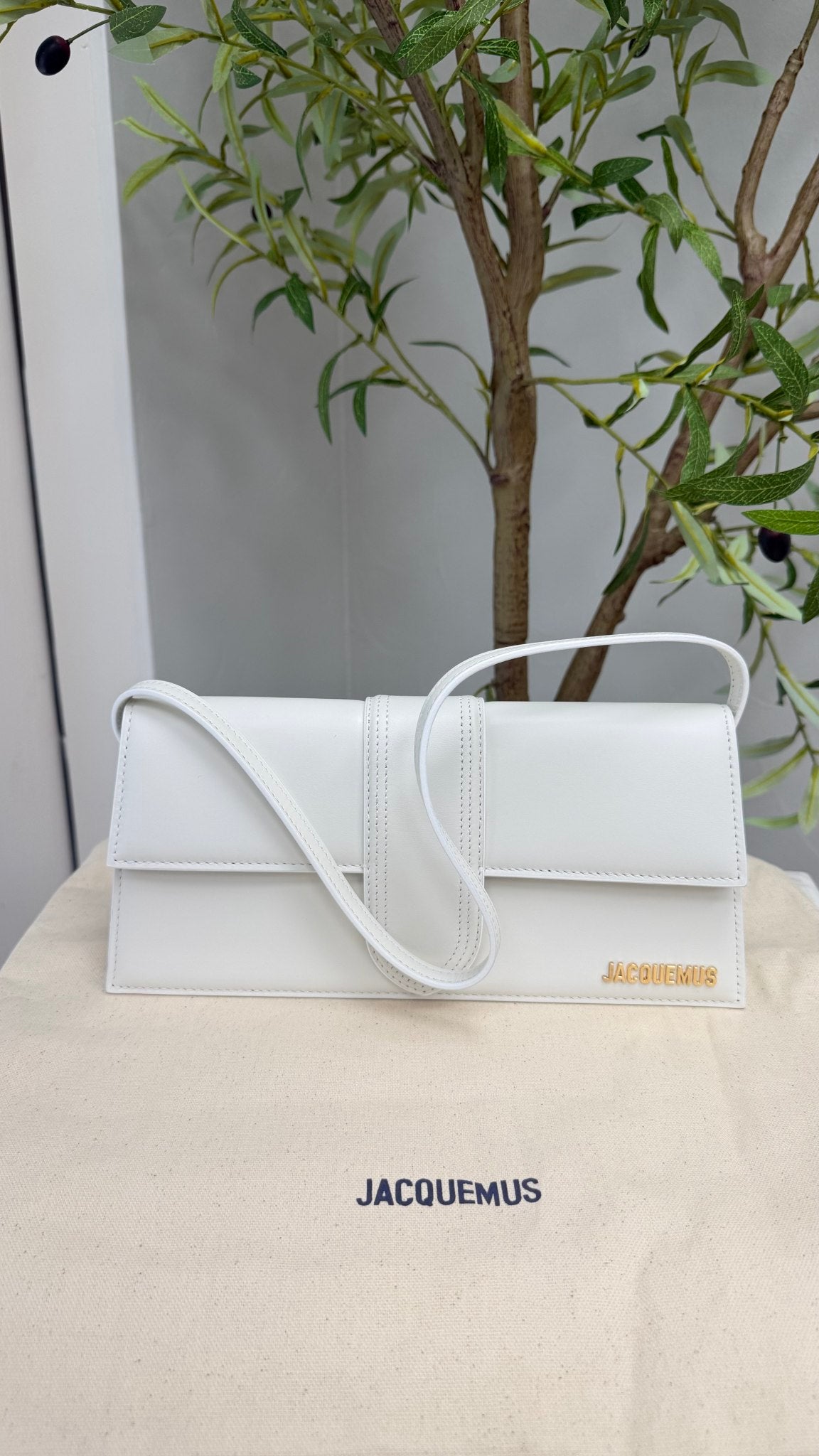BRAND NEW - Jacquemus White Leather Le Bambino Long Shoulder Bag