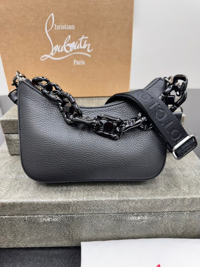Christian Louboutin Black Grained Leather Loubila Chain Mini Shoulder Bag