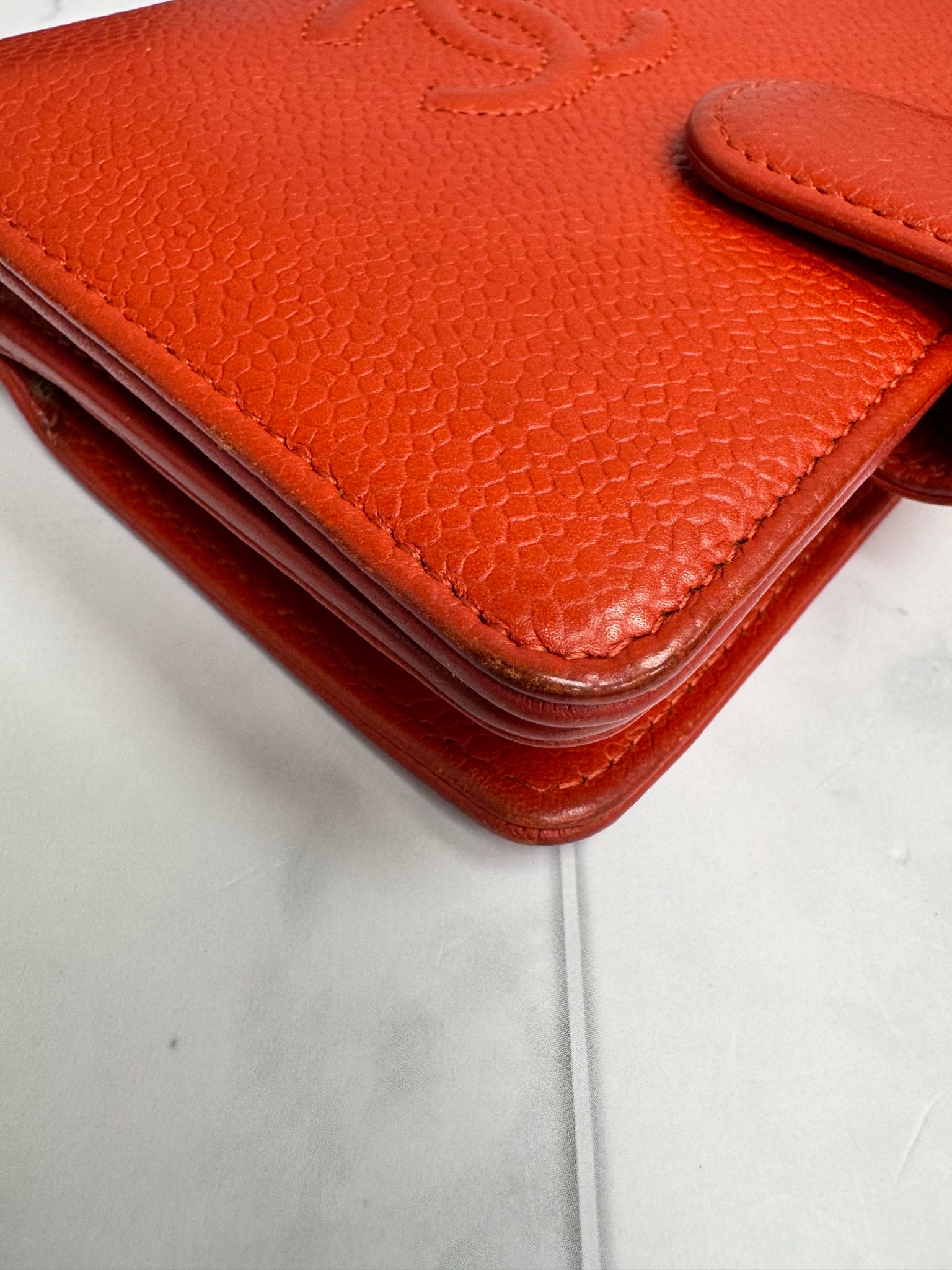 Chanel Orange Caviar Leather French Compact Wallet