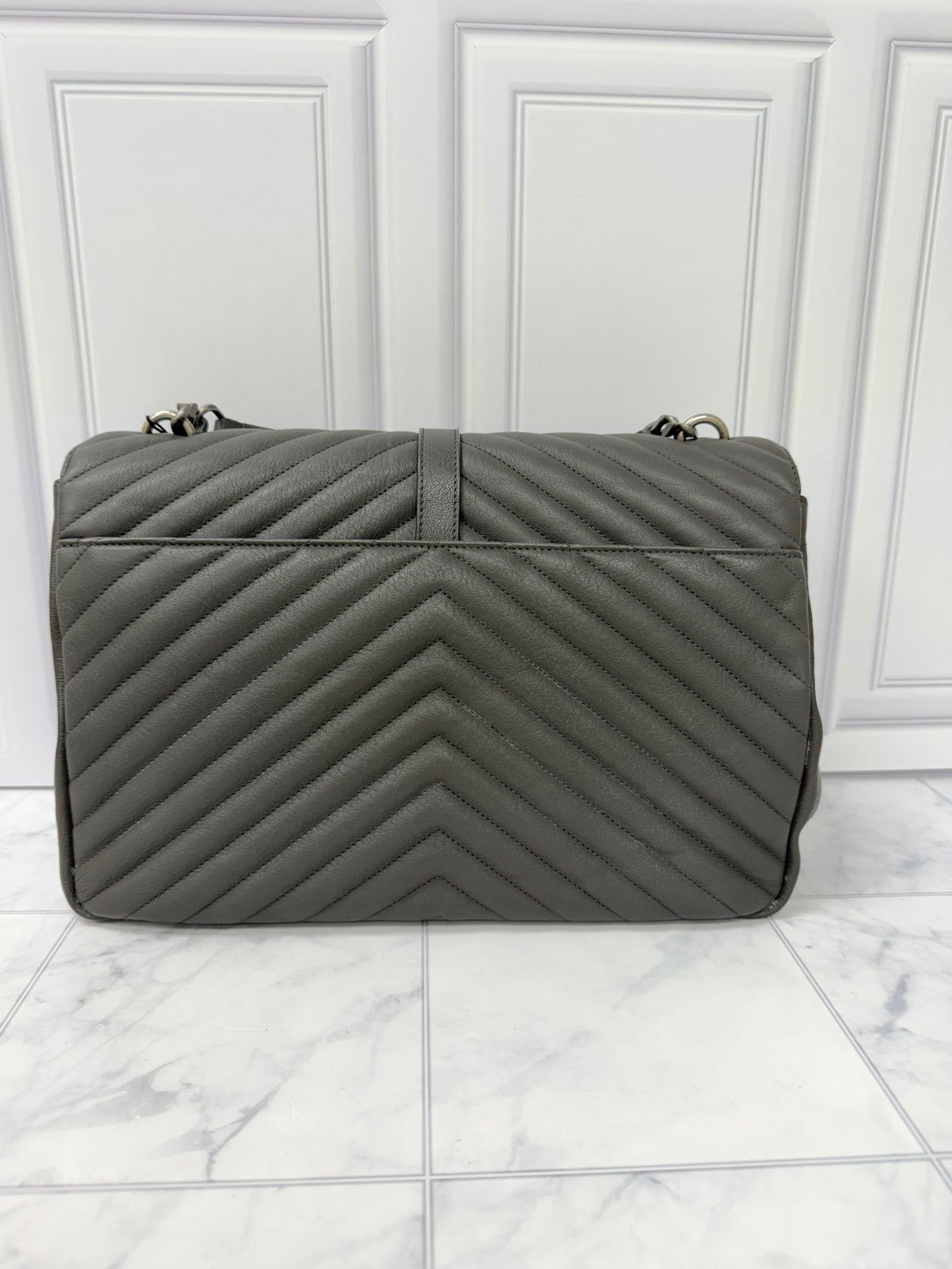 Saint Laurent YSL Dark Grey Leather Large College Bag 