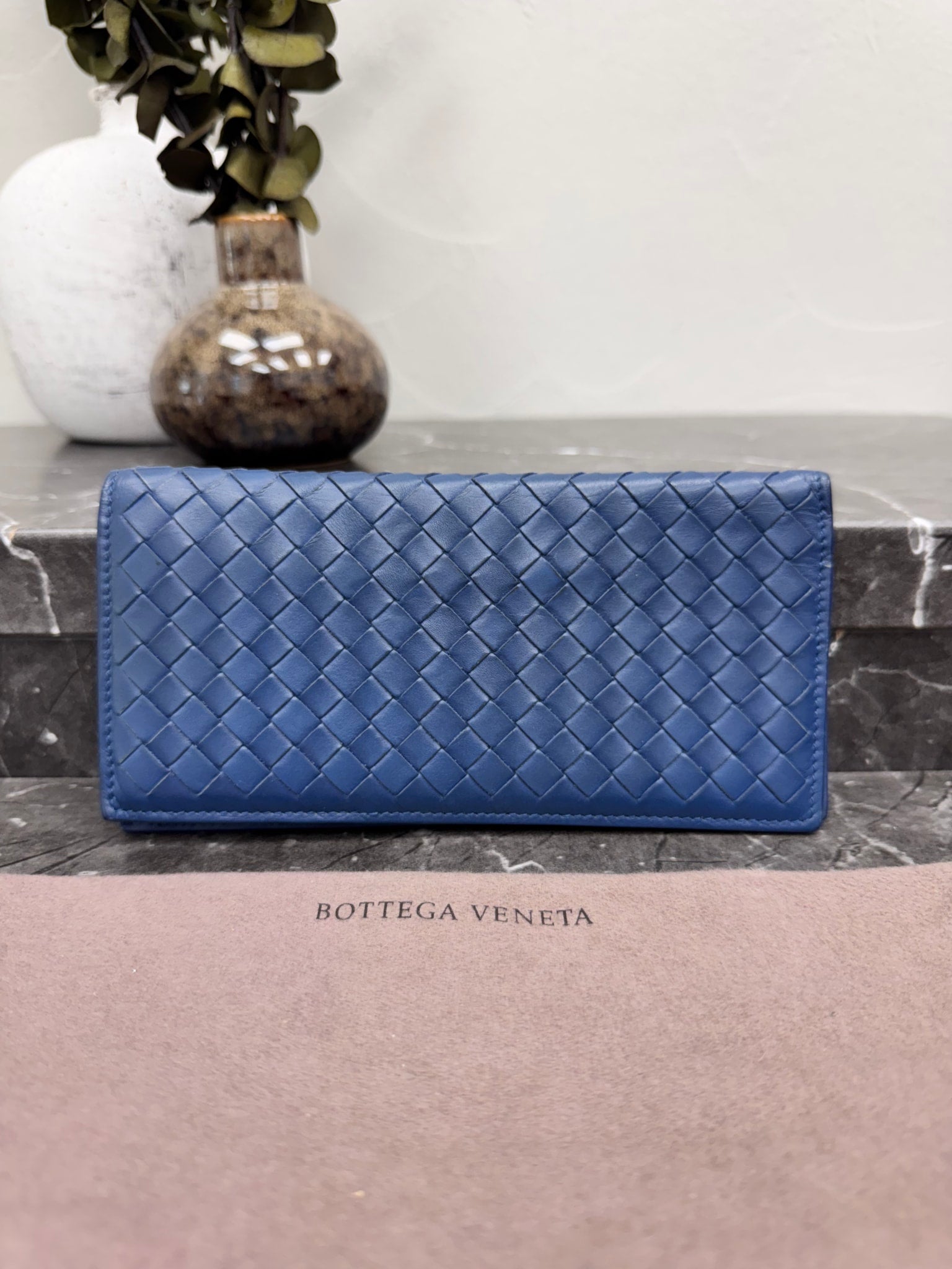 Bottega Veneta Blue Intrecciato Long Wallet